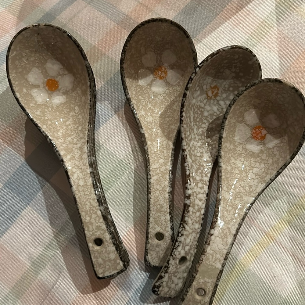 6 PCS Japanese Retro Soup Spoons Ceramics Soup Spoons